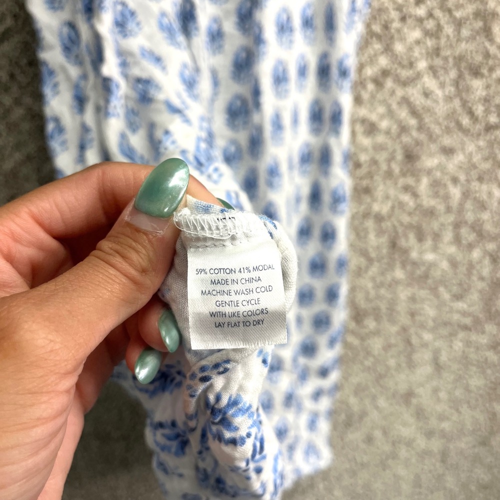 LAKE White & Blue Botanical Floral Block Print Sleeveless Lounge PJ Dress Small - Picture 5 of 5
